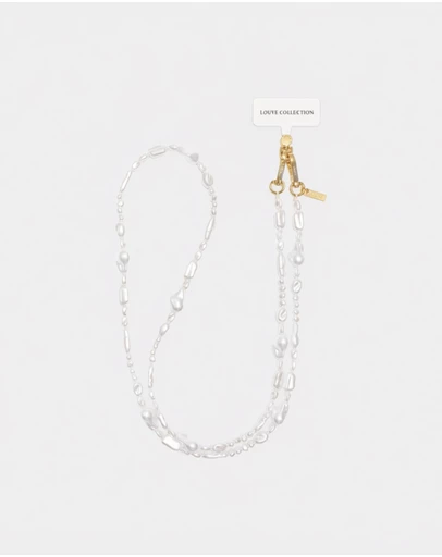 LOUVE COLLECTION - Universal Phone Strap Connector (White) + Moon Pearl Chain