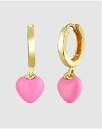 Elli Jewelry - Earrings Children Heart Creole Pink Enamel Cute in 925 Sterling Silver Gold Plated