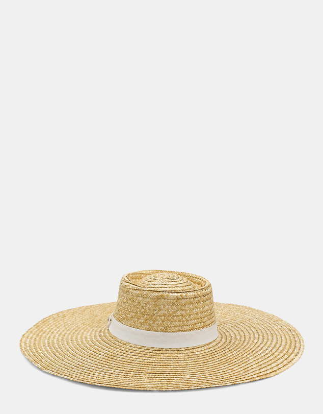 Morgan & Taylor - Ashton Wide-Brim Straw Boater in Natural Beige