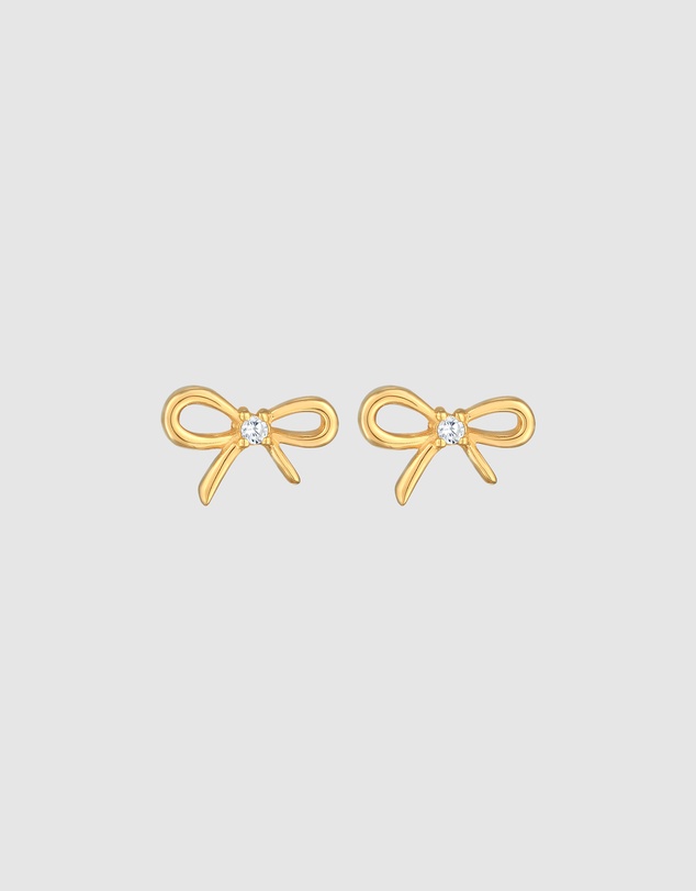 Elli Jewelry - Zirconia Bow Stud Earrings in Gold-Plated 925 Silver