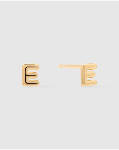 Wanderlust + Co - Alphabet Bubble Gold Stud Earrings - Letter E
