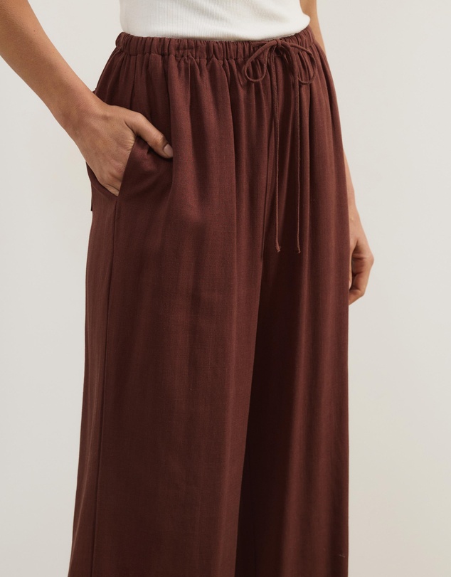 Atmos&Here - Tenley Wide Leg Drawstring Linen Blend Pants