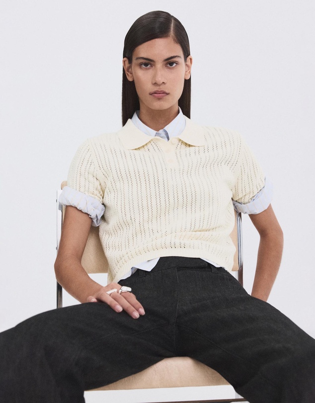 M.N.G - Openwork Knitted Polo-Neck Sweater