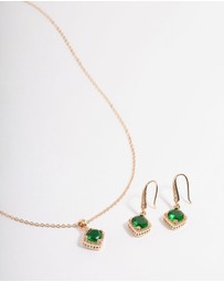 Lovisa - Cubic Zirconia Gold Square Cushion Earrings & Necklace