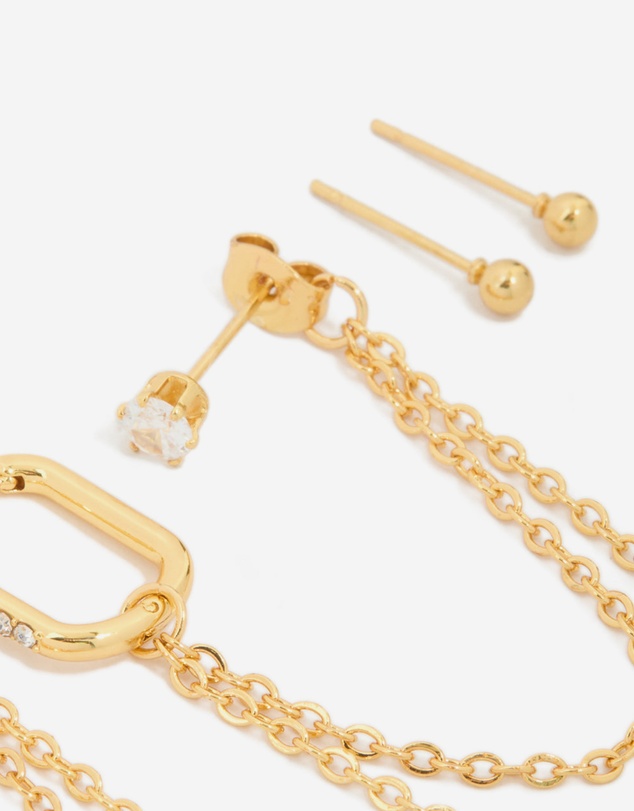 Lovisa - Waterproof Gold Plated Stainless Steel Cubic Zirconia Mix Earrings 3-Pack