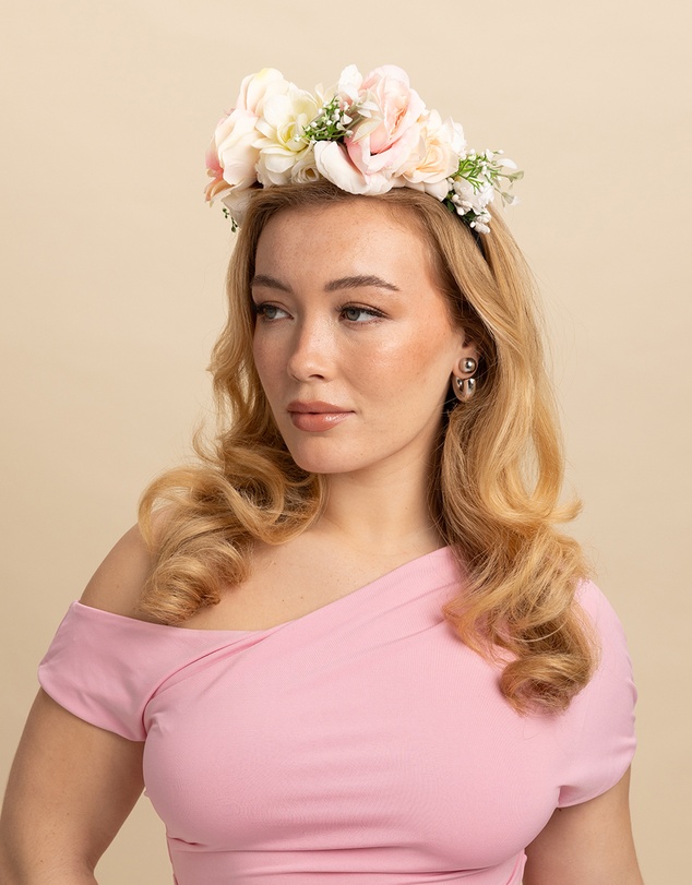 Morgan & Taylor - Giulia Flower Crown in White with Pink & Green