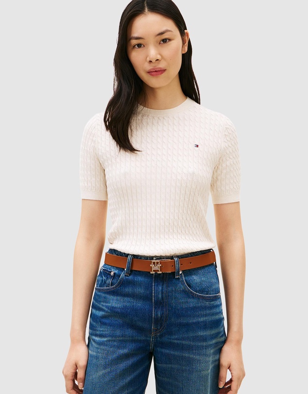 Tommy Hilfiger - Cotton Cable Fine Gauge Crew Neck Short Sleeve Sweater