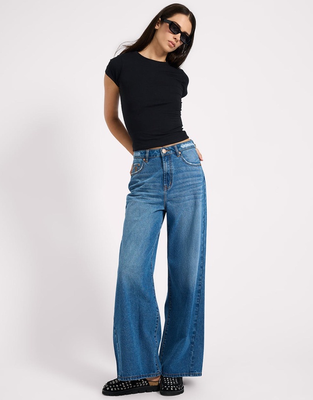 ONE TEASPOON - Love Machines High Waist Super Wide Leg Denim Jeans - Pacifica