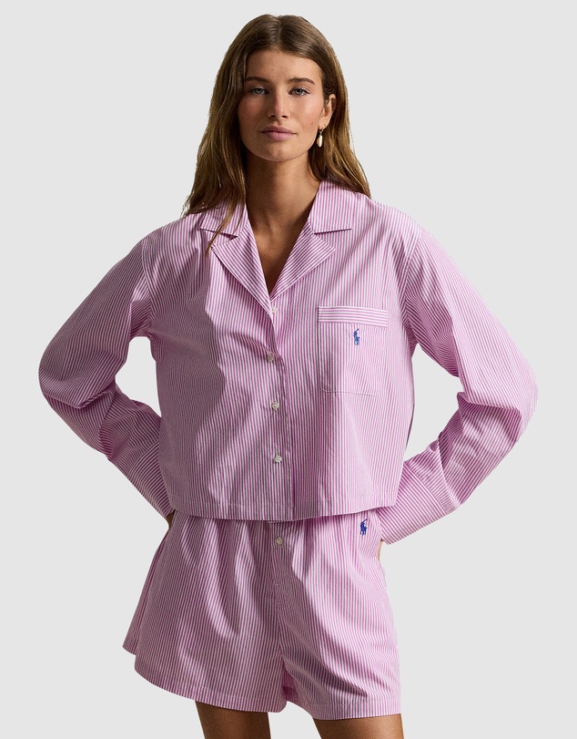 Polo Ralph Lauren - Shirting Stripes Crop Top & Boxer Short Cotton Pyjama Set
