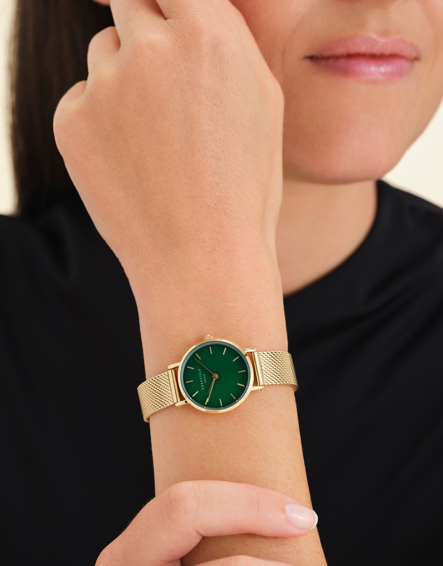 Rosefield - The Small Edit - Gold Mesh With Green Dial