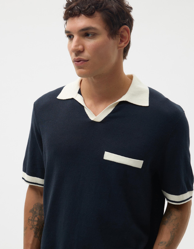 AERE - Contrast Linen Blend Polo