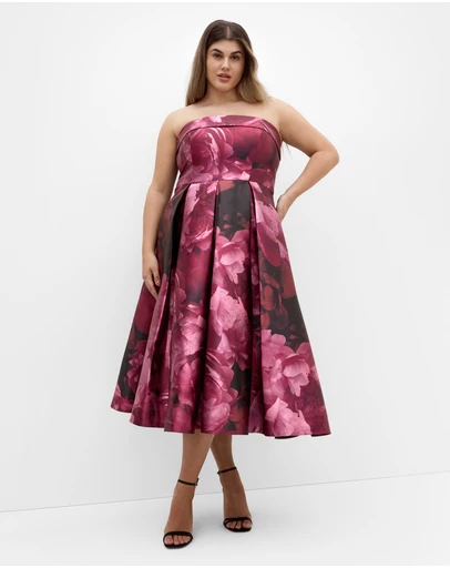 City Chic - Tiffany Bloom Strapless Midi Dress