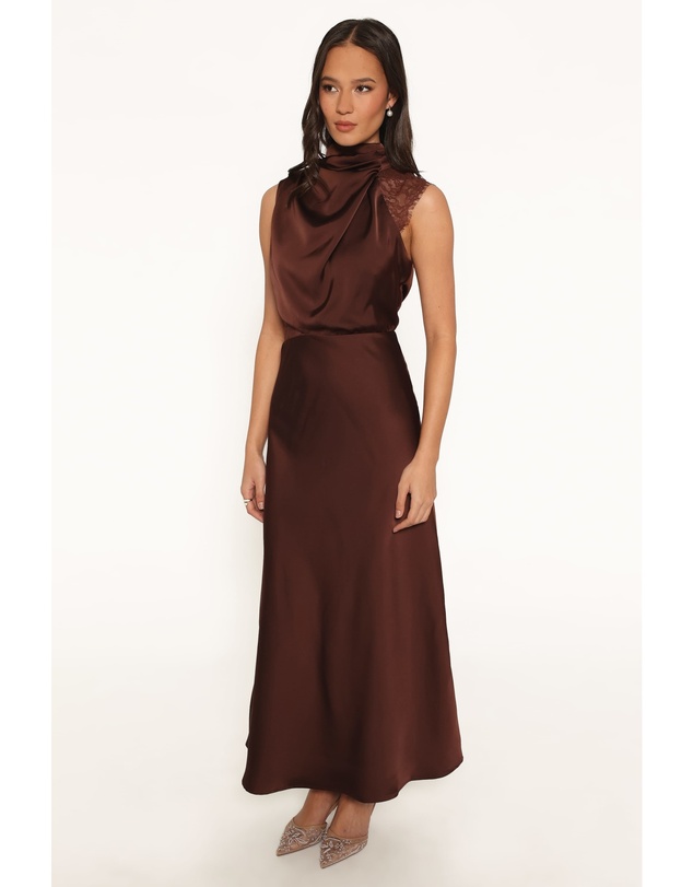 Petal & Pup - Anabelle Halter Neck Lace Maxi Dress - Chocolate Brown
