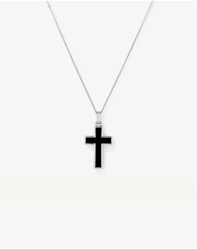 Michael Hill - Onyx Cross Pendant in Silver with 65cm Cable Chain