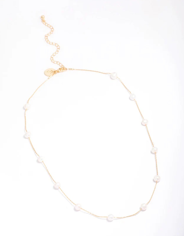 Lovisa - Gold Plated Freshwater Pearl Dotted Fine Short Necklace