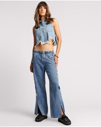 ONE TEASPOON - Bolt Blue Cropped Braxton Top
