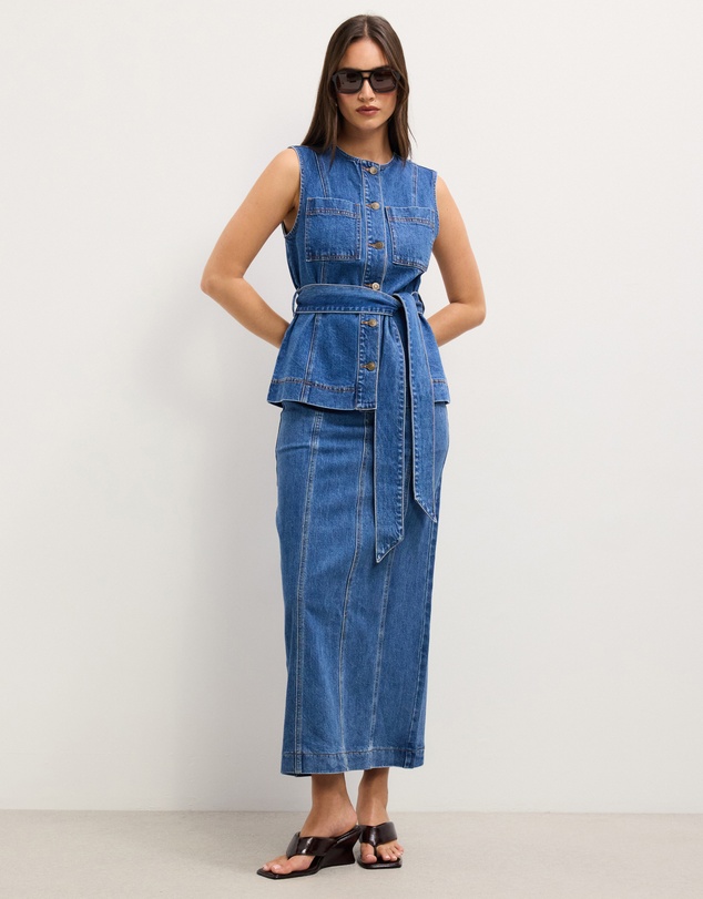 The Fated - Layla Denim Vest with Tie