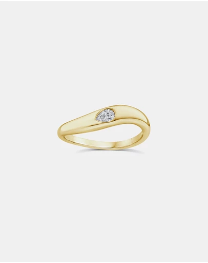 Zoe Olivia - 9K Gold Pear Lab Grown Diamond Wave Ring