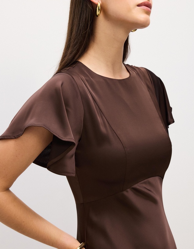 The Fated - Bella Fluted Sleeve Satin Midi Dress