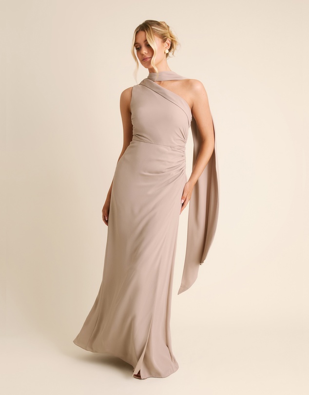 Six Stories - One Shoulder Neck Tie Chiffon Bridesmaid Dress