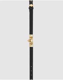Philipp Plein - PLEIN ENIGMA IP Yellow Gold Skull Black Leather Bracelet