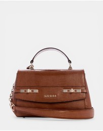GUESS - Brown Melinda Top Handle Flap Bag
