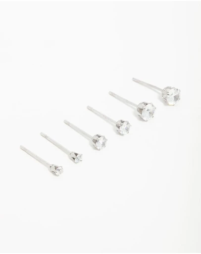 Lovisa - Surgical Steel Cubic Zirconia Stud Earrings 3-Pack
