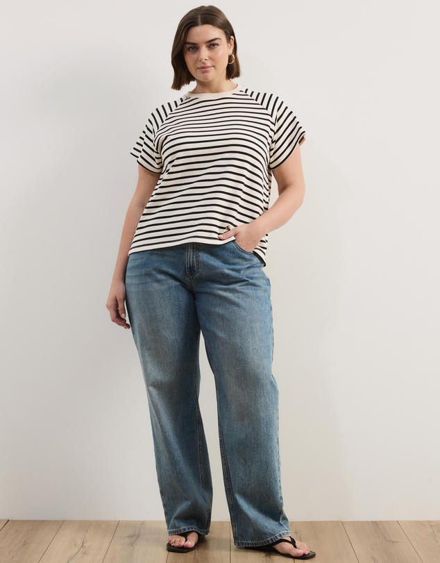 Atmos&Here Curvy - Poppy Cotton Stripe T-Shirt