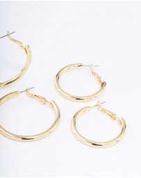 Lovisa - Gold Plated Basic Thick Hoop Earrings Pack