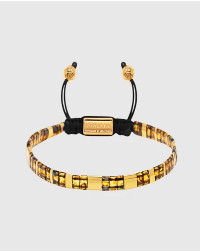 Nialaya Jewellery - Women's Bracelet with Marbled Amber and Gold Miyuki Tila Beads