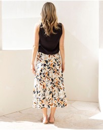 Angel Maternity - Ellie Maternity Shirred Maxi Skirt in Orange Leaf