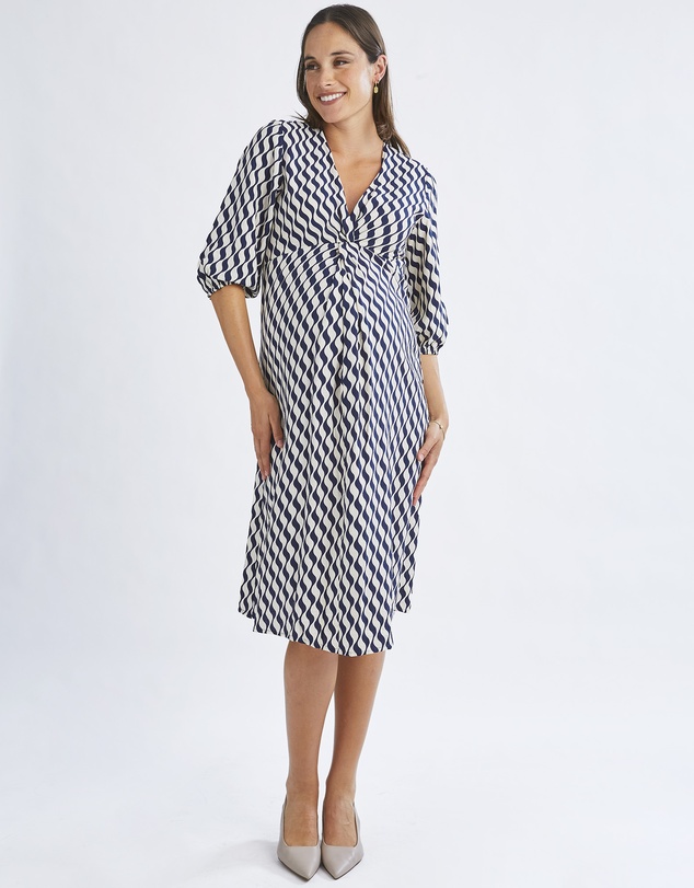Angel Maternity - Elea Geometric Wave Work Dress with Twist Front