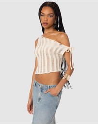 EDIKTED - Tamra Sheer Knit Asymmetric Top