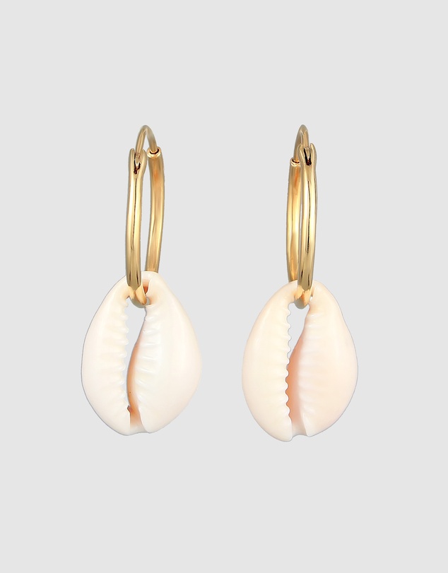 Elli Jewelry - Cowrie Shell Hoop Earrings in Gold-Plated 925 Silver