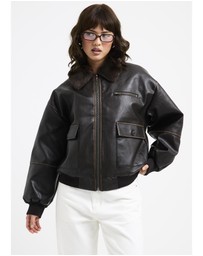 Alice In The Eve - Cody Fur Trim Distressed PU Jacket