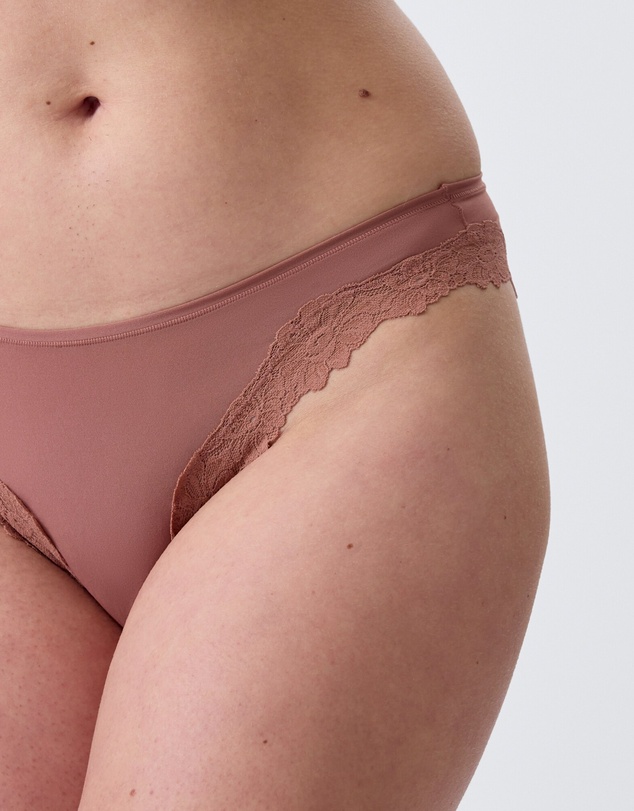 Bras N Things - Nkd High Leg Lace Brazilian Knicker - Mocha