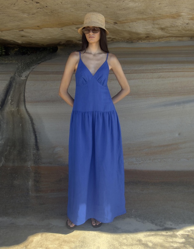 AERE - Bree V Neck Linen Maxi Dress