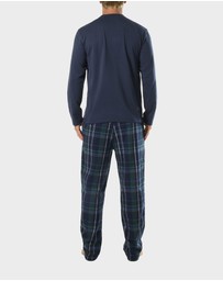 Mitch Dowd - Mens Ice Tea Flannel and Tee Pyjama Set - Mid Blue