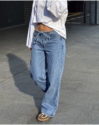 Dazie - Budapest Tie Front Low Rise Straight Leg Jeans