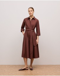 Trenery - Cotton Poplin Cuff Detail Shirt Dress in Espresso