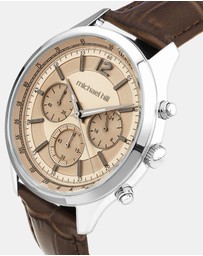 Michael Hill - Men's Chronograph Watch in Stainless Steel & Brown Leather