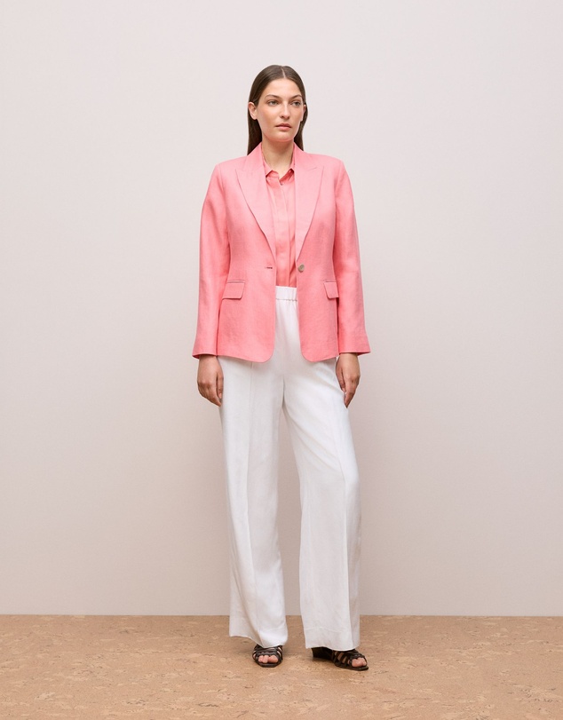Trenery - Linen Twill Single Breasted Blazer in Pink Peony