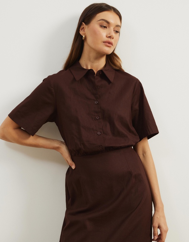 Atmos&Here - Remi Linen Blend Midi Shirt Dress