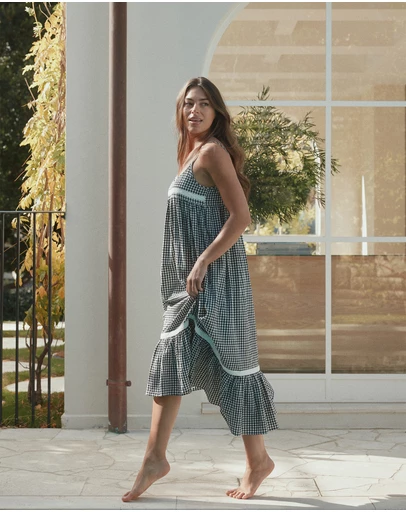 Papinelle - Seersucker Lace Insert Maxi Nightie