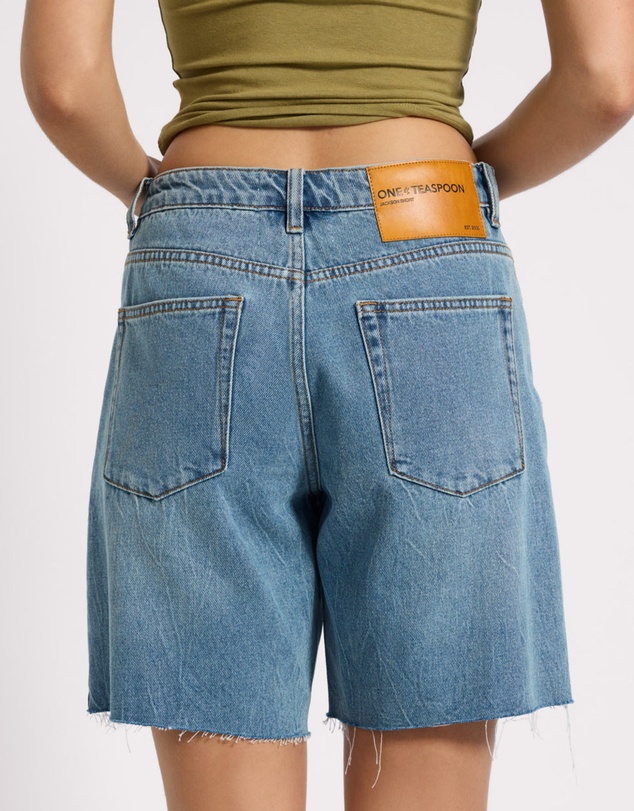 ONE TEASPOON - Jacksons Mid Waist Wide Leg Denim Shorts - Blue Crush