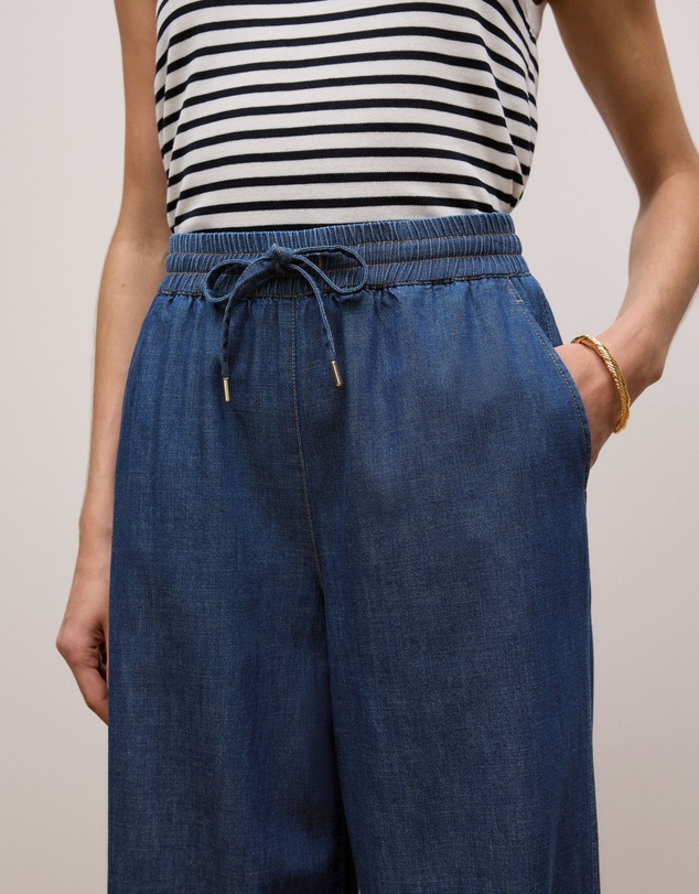 Trenery - Soft Denim Drawcord Pant in Mid Blue