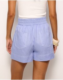 AERE - Contrast Stitch Linen Shorts