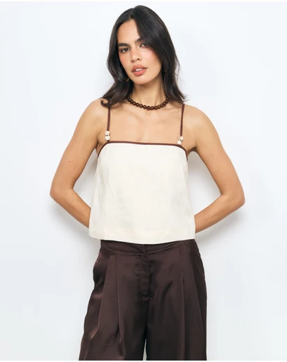 AERE - Nela Bead Linen Crop Top