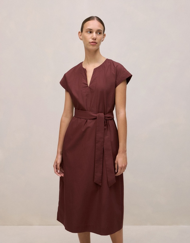 Trenery - Cotton Poplin Cap Sleeve Belted Dress in Espresso
