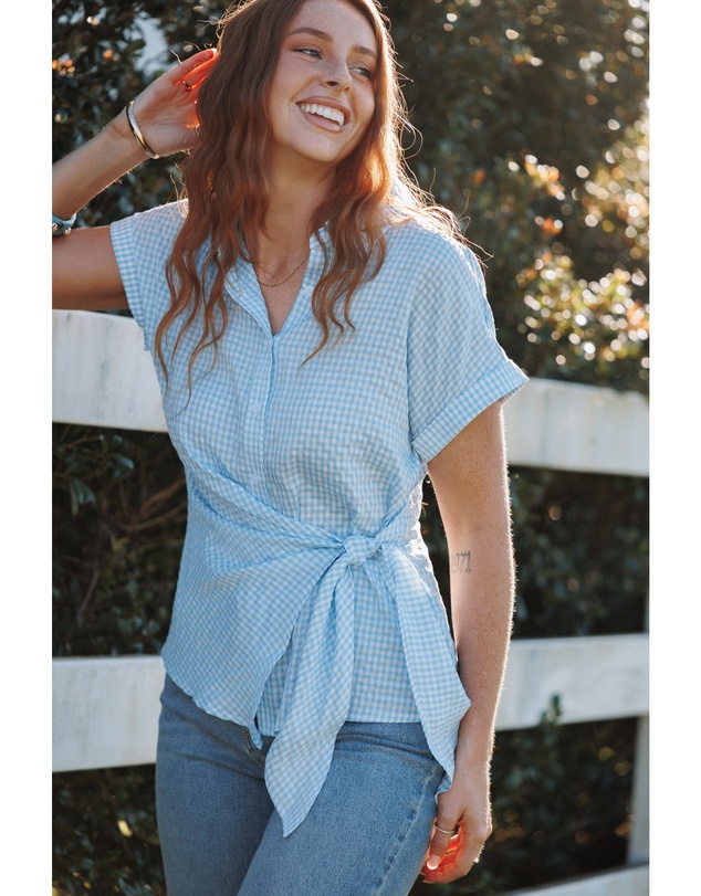 Petal & Pup - Shiloh Side Tie Shirt - Blue Gingham